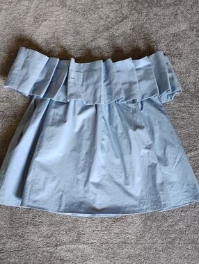 Mare Mare Chambray Off Shoulder Pleated Swing Top